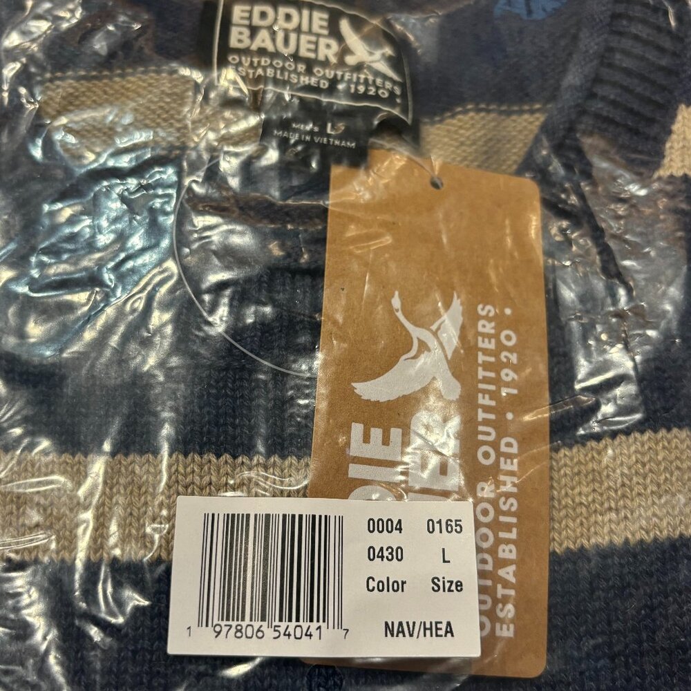 Eddie Bauer Signature Roll Neck Stripe Sweater Cotton in Navy Heather size Large - Picture 7 of 8